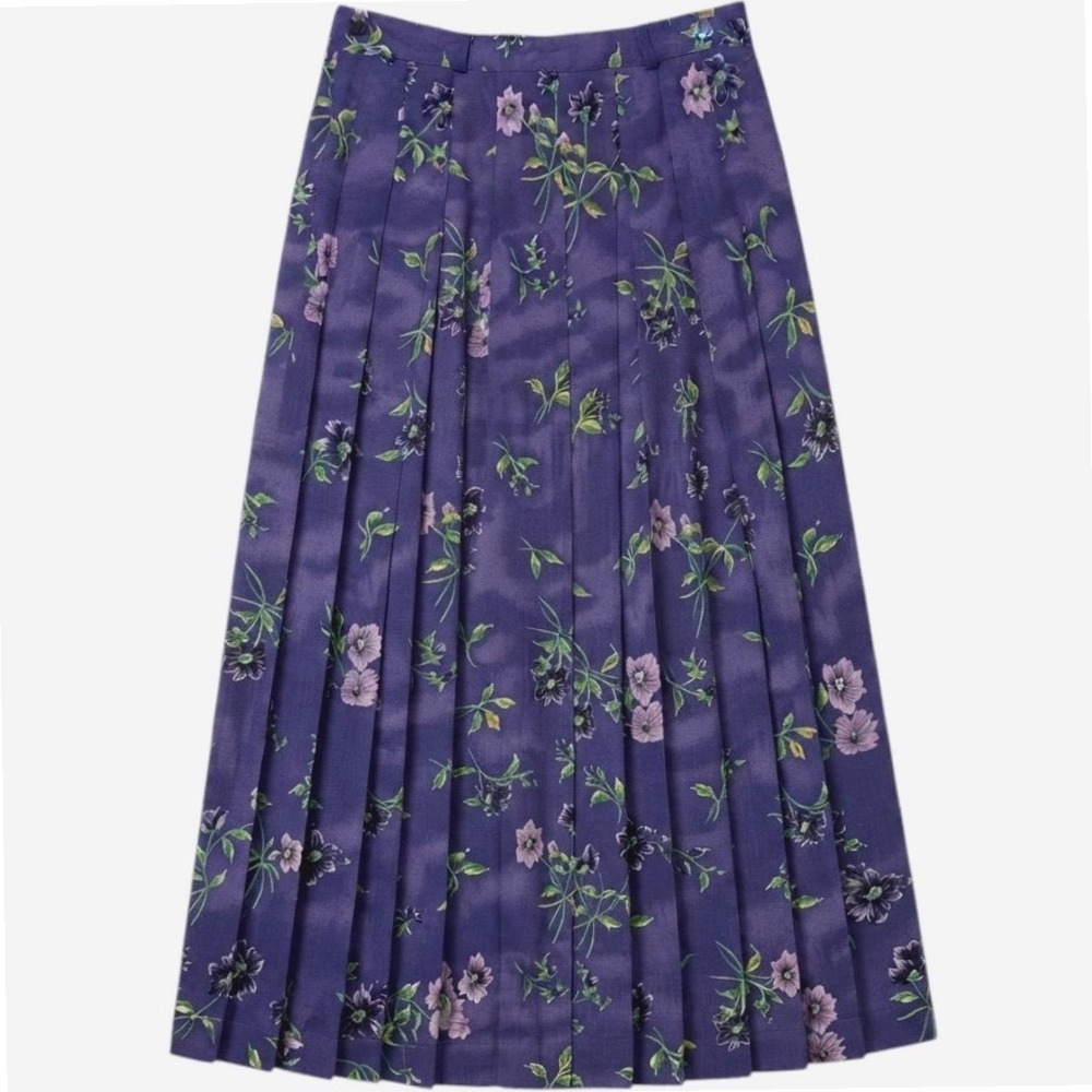 Hunt Club Vintage Floral Pleated Midi Skirt Purple Blue Button Front Size 14 - Picture 5 of 10